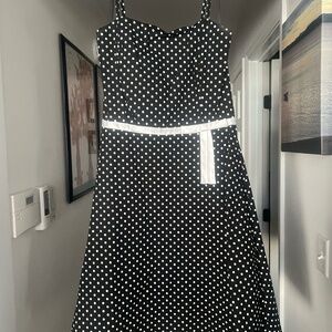 BCX Size 11, strappy black dress with white polka dots